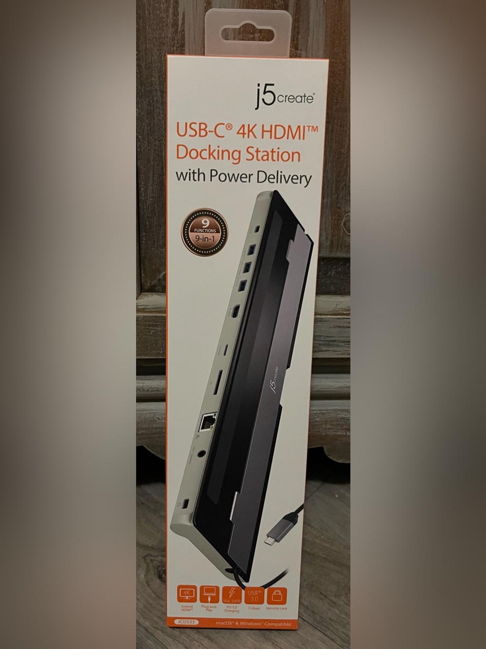 J5Create USB-C 4K HDMI Docking Station With Power Delivery 9-in-1 JCD533